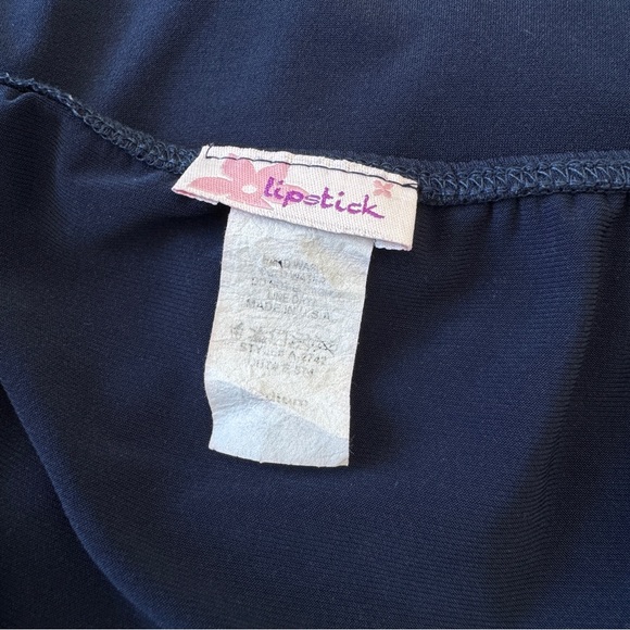 Y2K Navy Beaded Halter Cowl Neck Blouse Lipstick - Picture 7 of 8